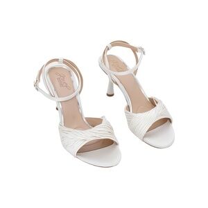 Jewel Badgley Mischka Nanette Braided Ankle Strap Sandal Ivory Satin Size 8M
